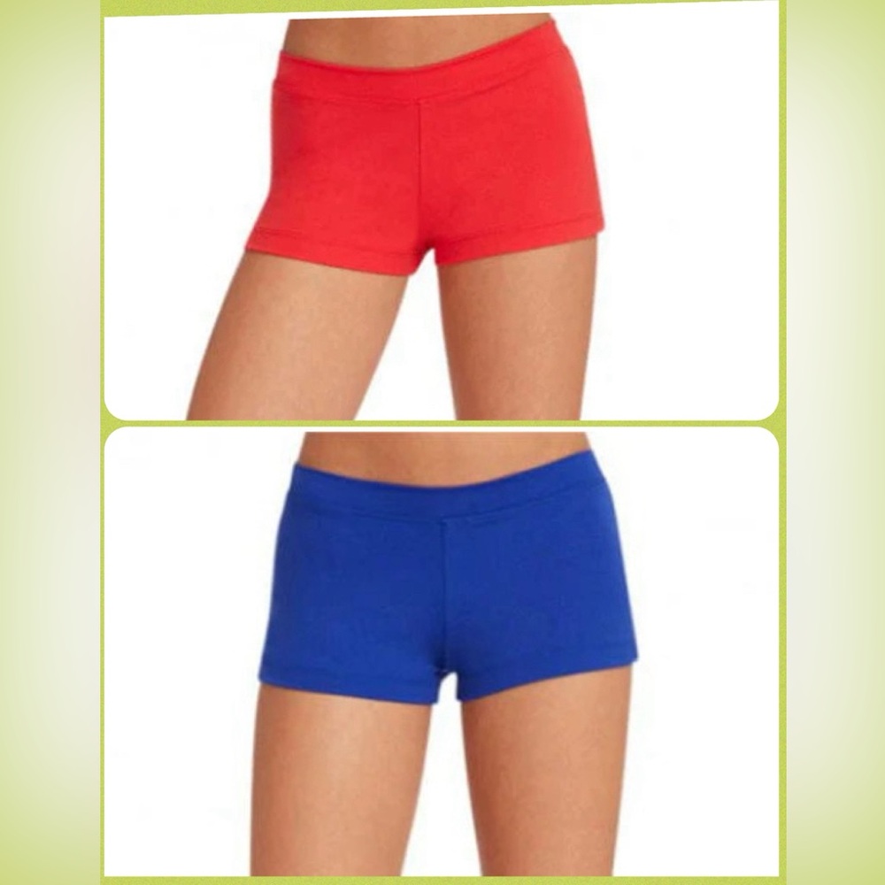 Capezio Royal Blue or Red Boycut Lowrise Dance Gymnastics Cheerleader shorts NIP